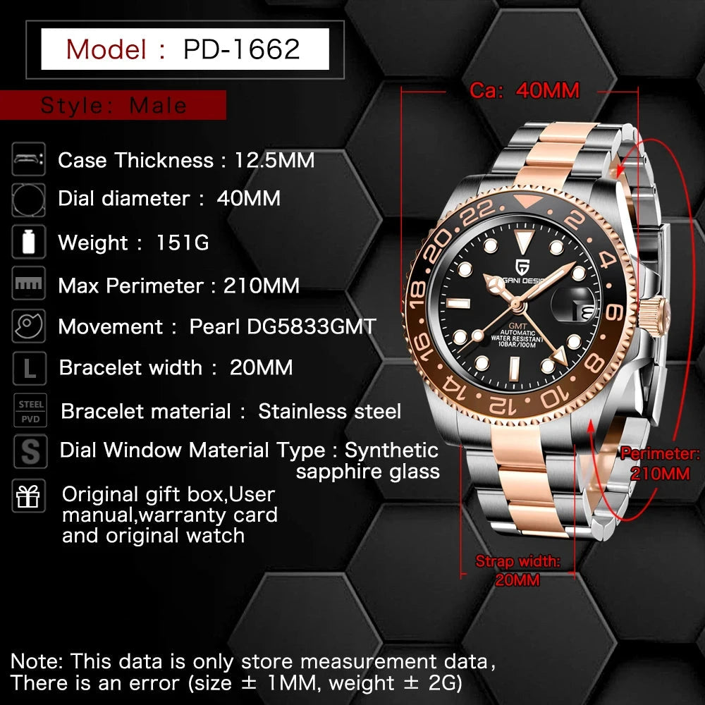 Pagani Design Rose Gold GMT Automatic Watch