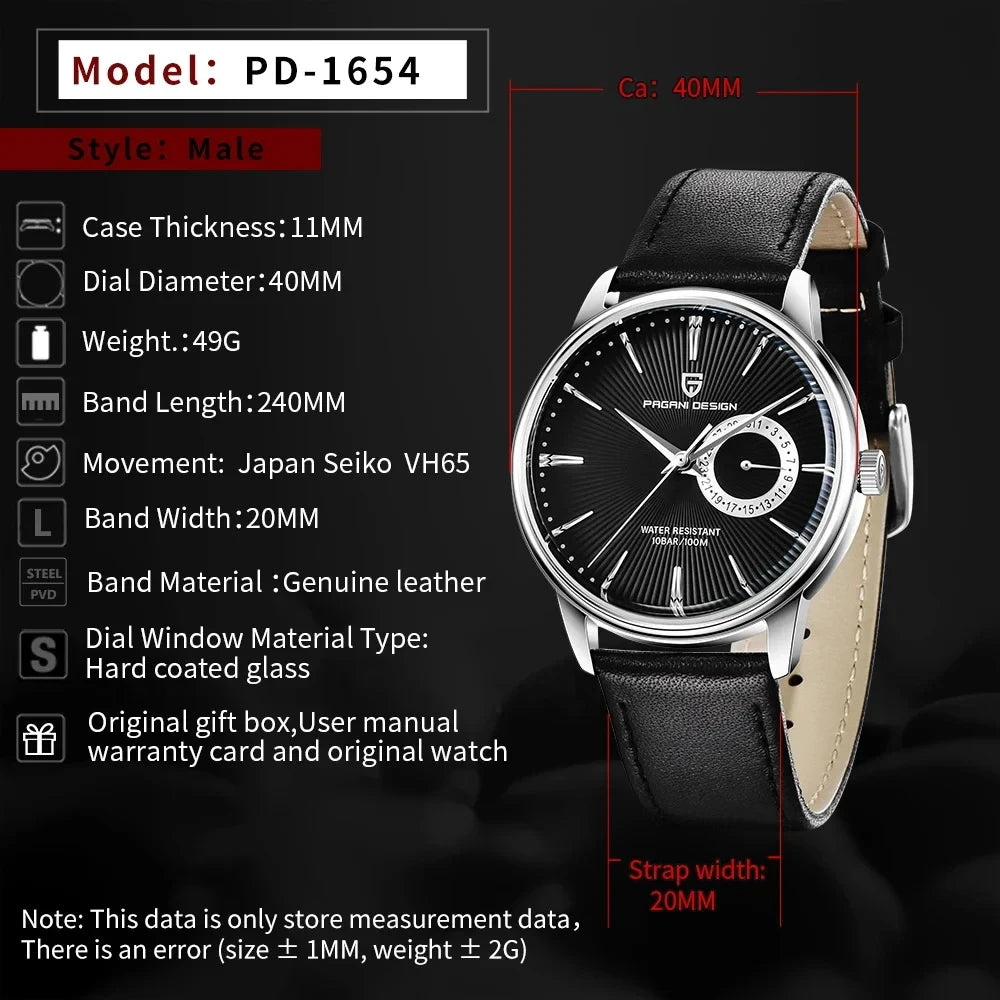 Pagani Design 40mm Leather Quartz Dress Watch