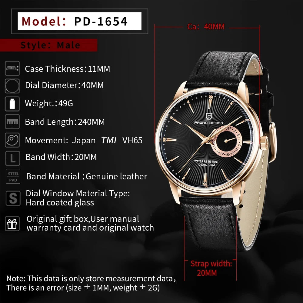 Pagani Design 40mm Leather Quartz Dress Watch