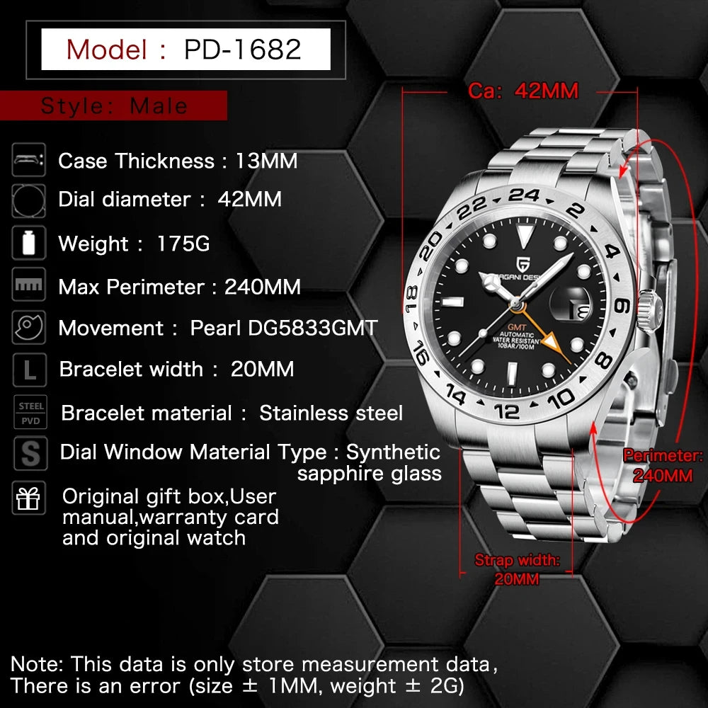 Pagani Design GMT Automatic Watch with Sapphire Crystal