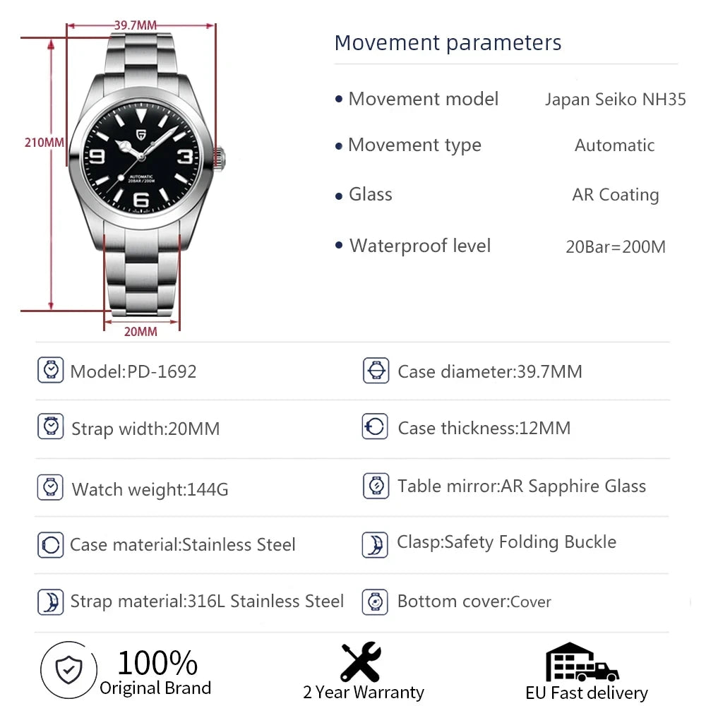 Pagani Design Automatic Mechanical Watch with Sapphire Crystal
