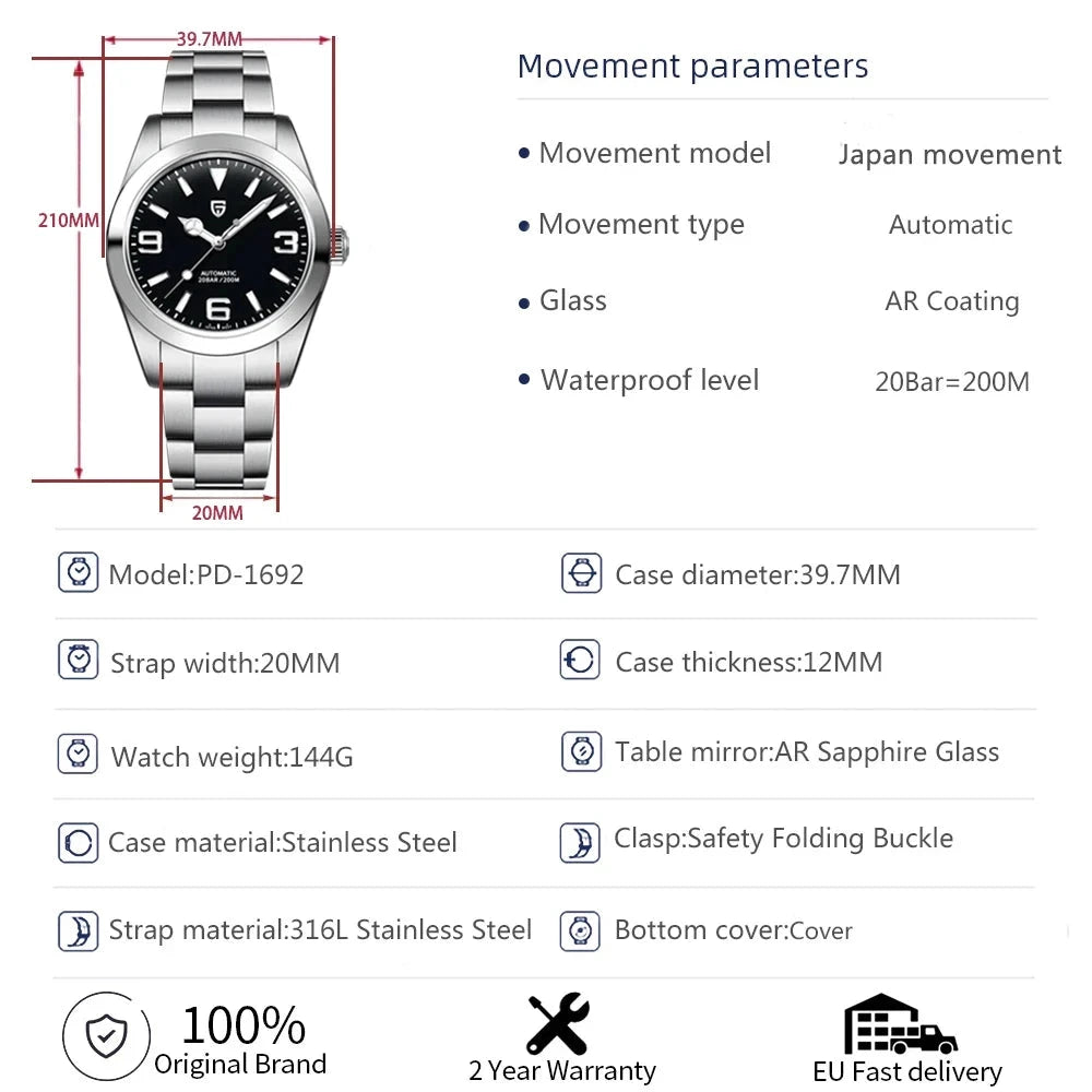 Pagani Design Automatic Mechanical Watch with Sapphire Crystal