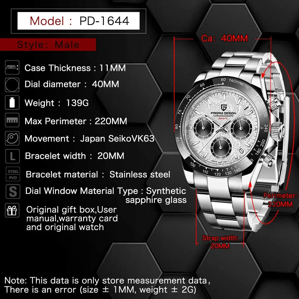 Pagani Design Quartz Chronograph Watch with Detailed Dial