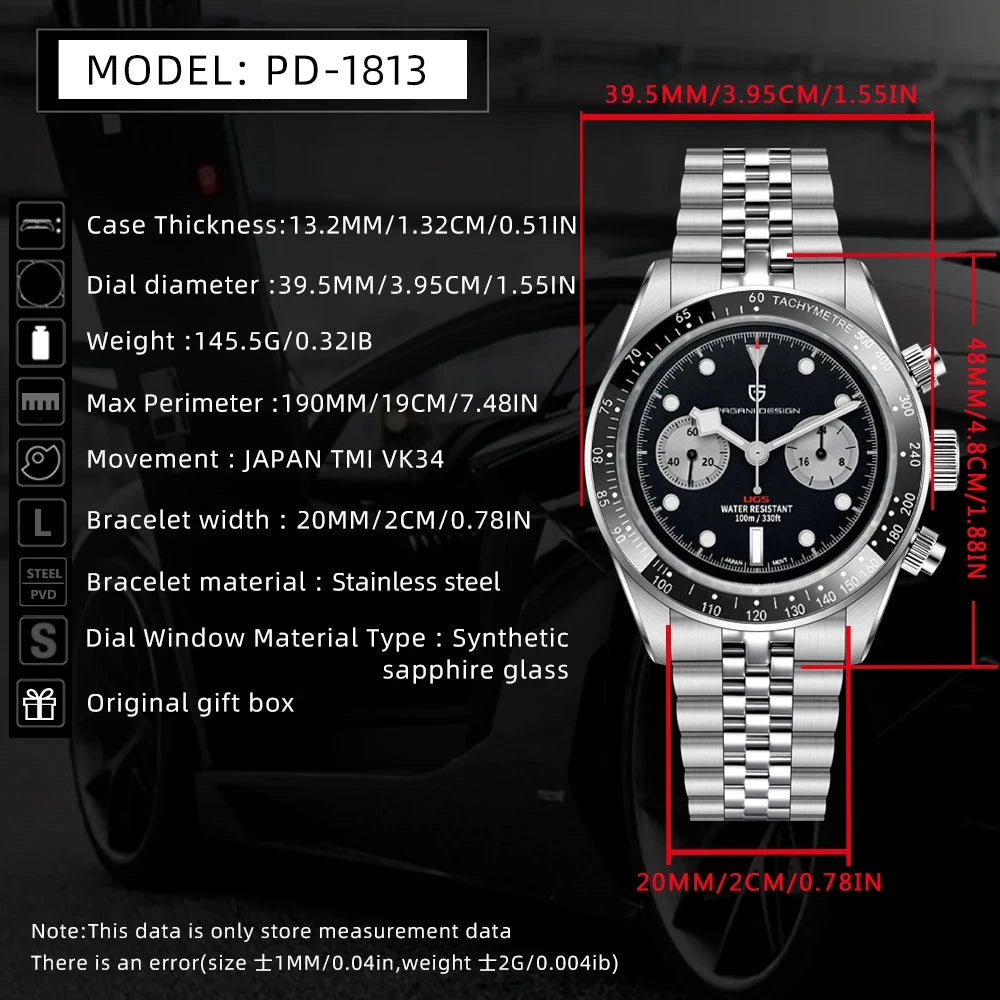 Pagani Design Panda Chronograph Watch with 100m Water Resistance