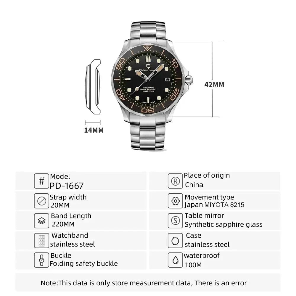 Pagani Design Automatic Dive Watch - Stainless Steel Build