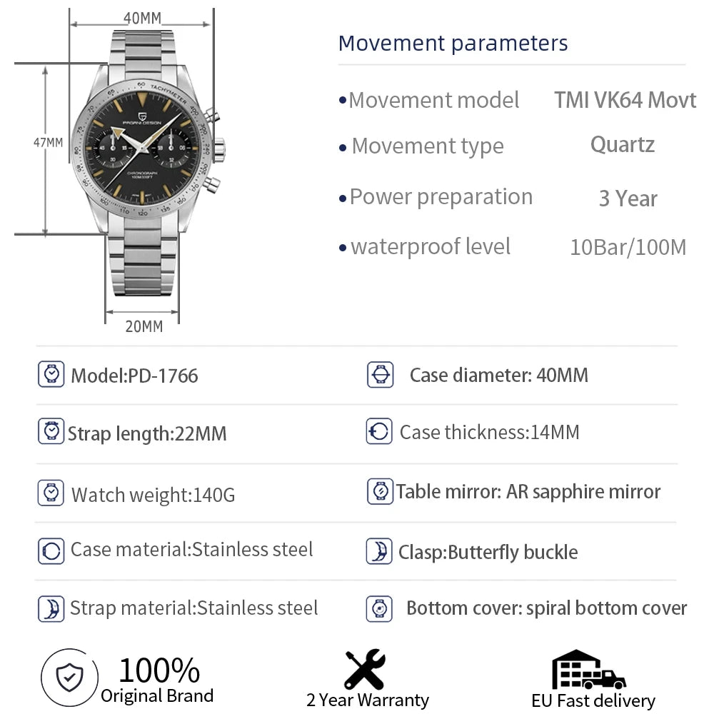 Pagani Design Blue Chronograph Watch