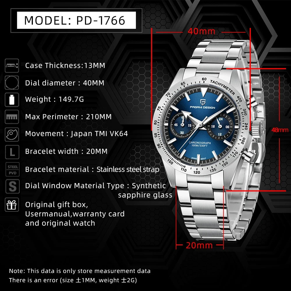 Pagani Design Blue Chronograph Watch