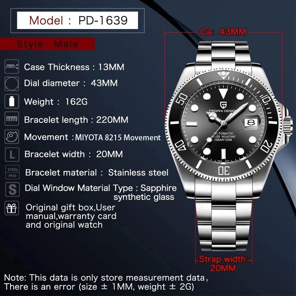 Pagani Design Mechanical Dive Watch with Sapphire Crystal