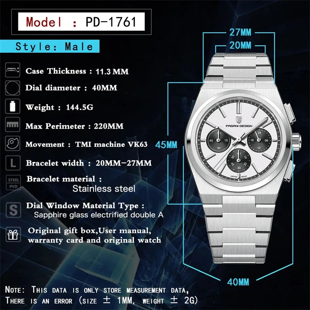 Pagani Design Chronograph Watch with Stainless Steel Finish