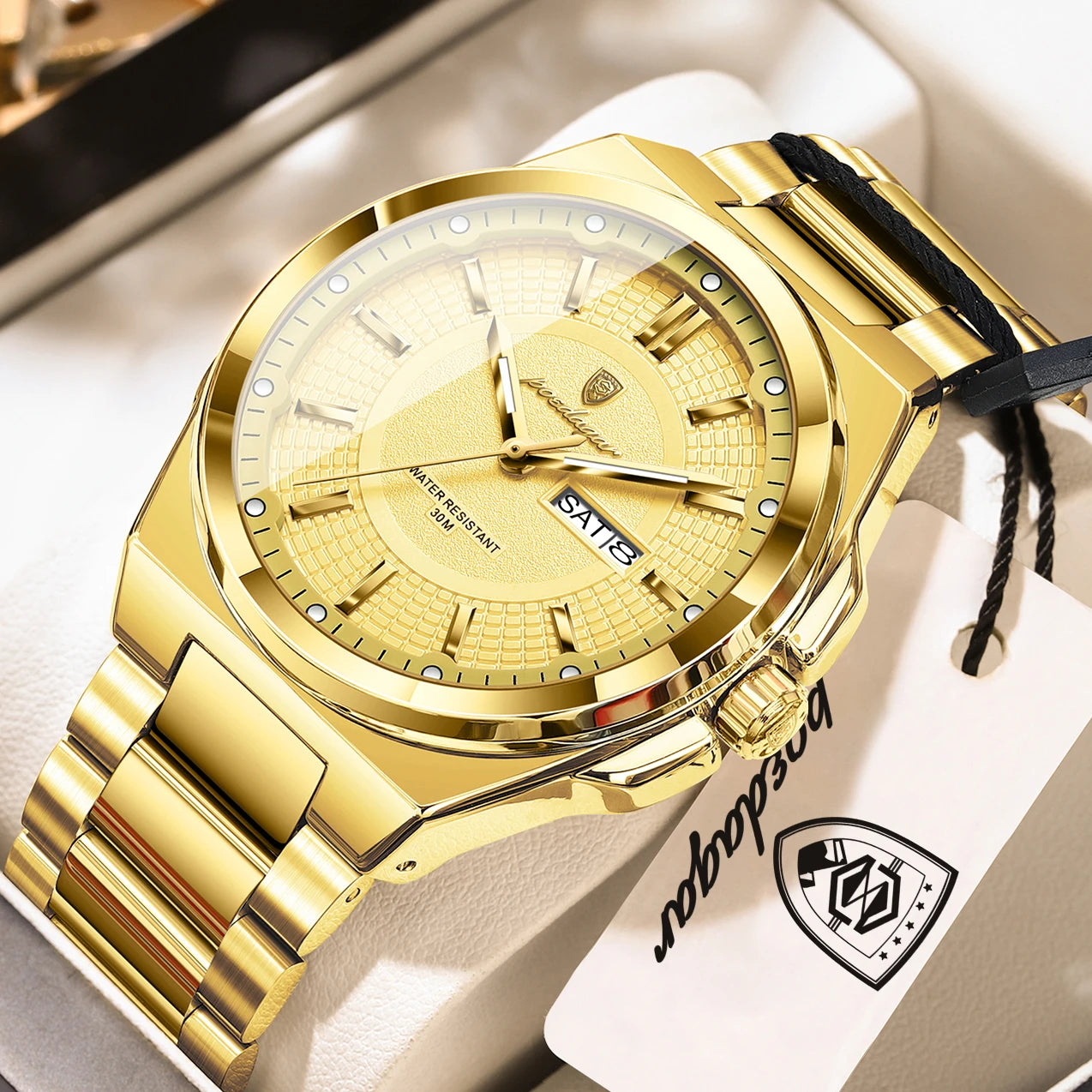 POEDAGAR Men's Quartz Watch Stainless Steel Waterproof Luminous Date