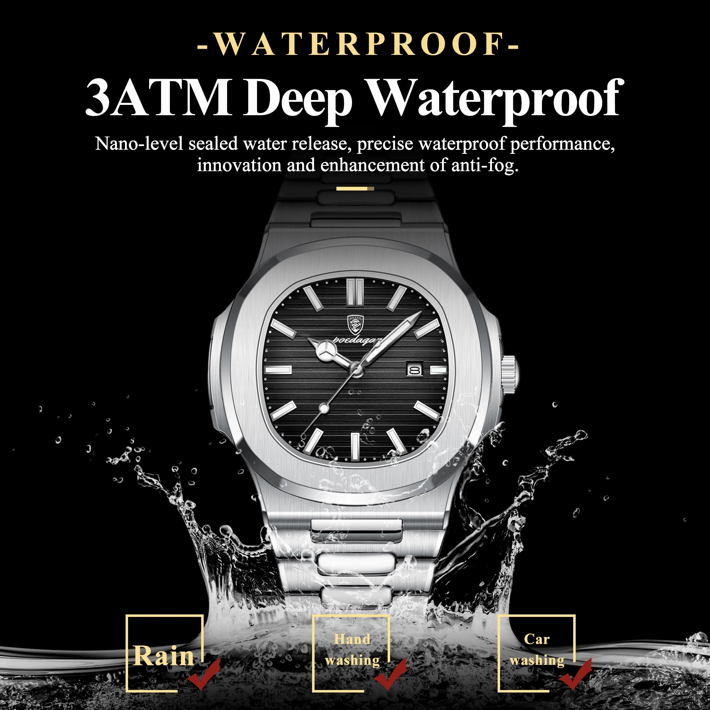 POEDAGAR Square Men's Quartz Watch – Stainless Steel