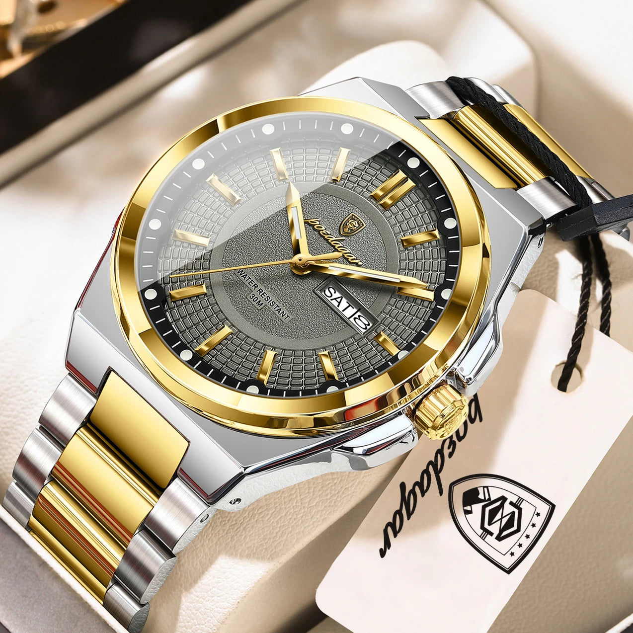 POEDAGAR Men's Quartz Watch Stainless Steel Waterproof Luminous Date