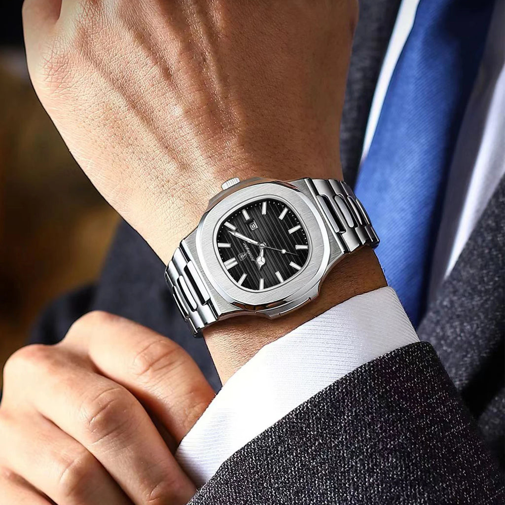 POEDAGAR Square Men's Quartz Watch – Stainless Steel