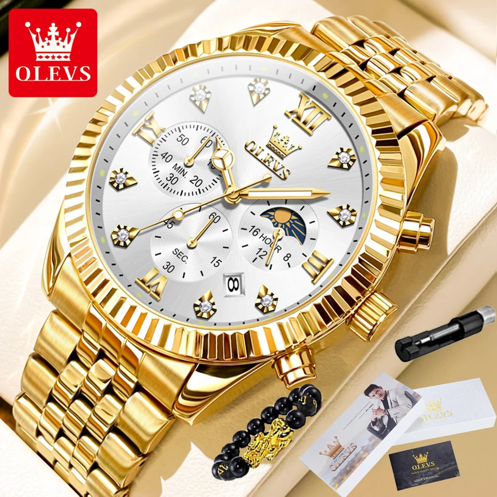 OLEVS 2932 Moon Phase Chronograph Watch with Luminous Dial