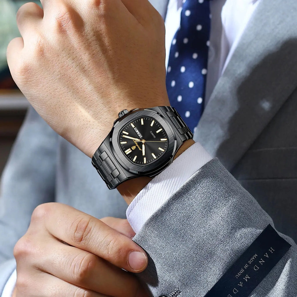 POEDAGAR Square Men's Quartz Watch – Stainless Steel