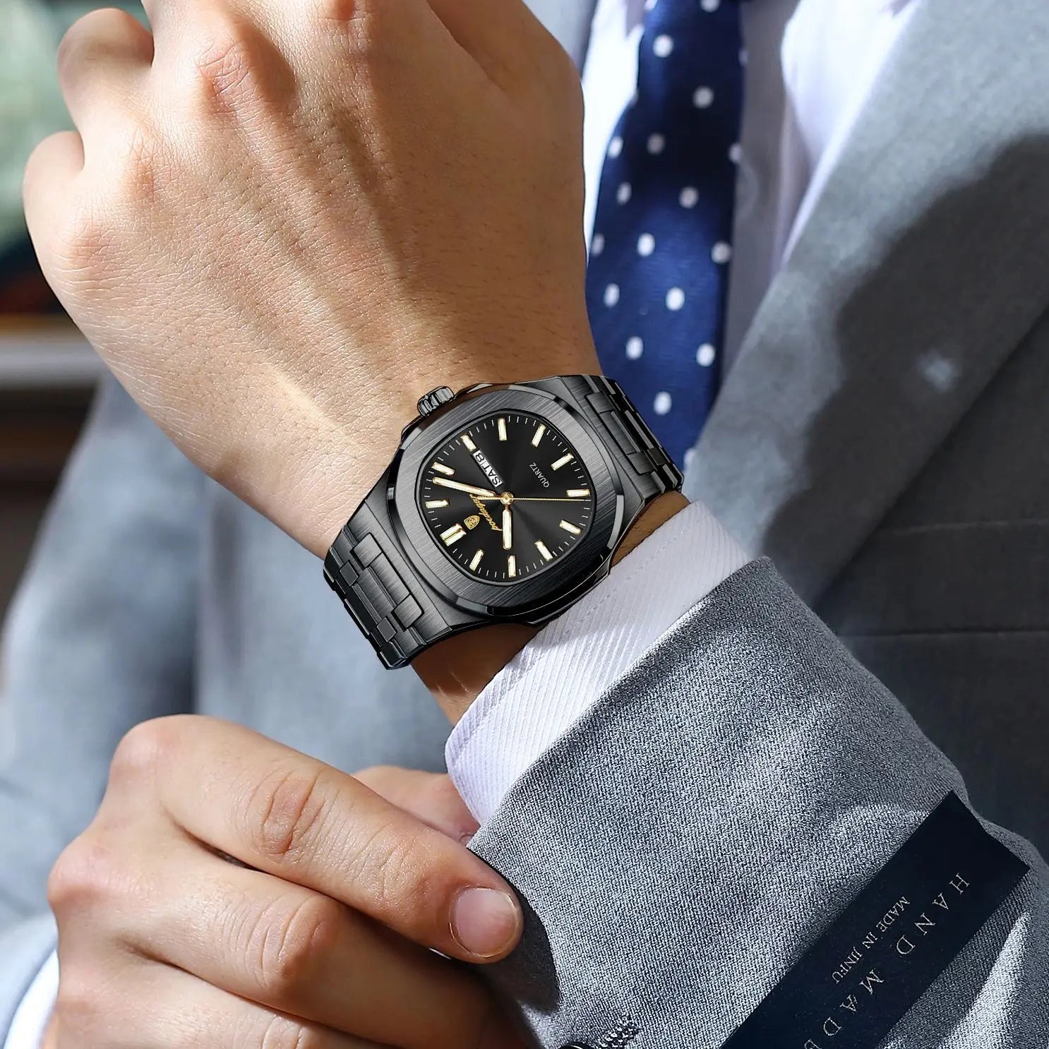 POEDAGAR Square Men's Quartz Watch – Stainless Steel