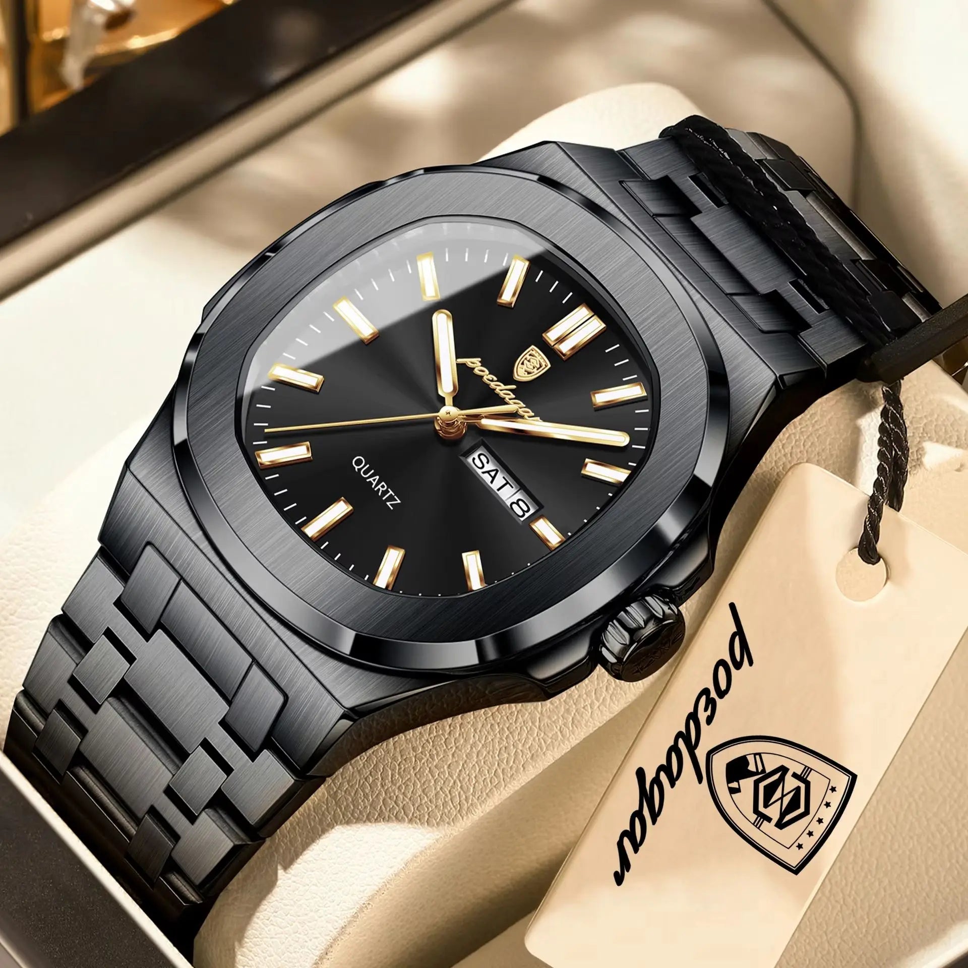 POEDAGAR Square Men's Quartz Watch – Stainless Steel
