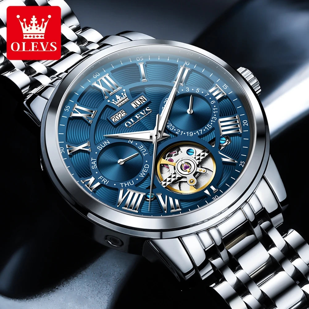 OLEVS 6668 Automatic Skeleton Watch with Stainless Steel Bracelet