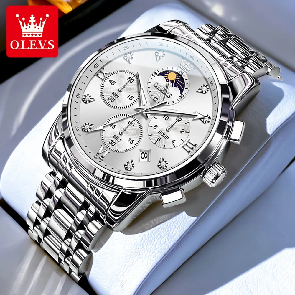 OLEVS 3655 Men's Moon Phase Quartz Chronograph Watch