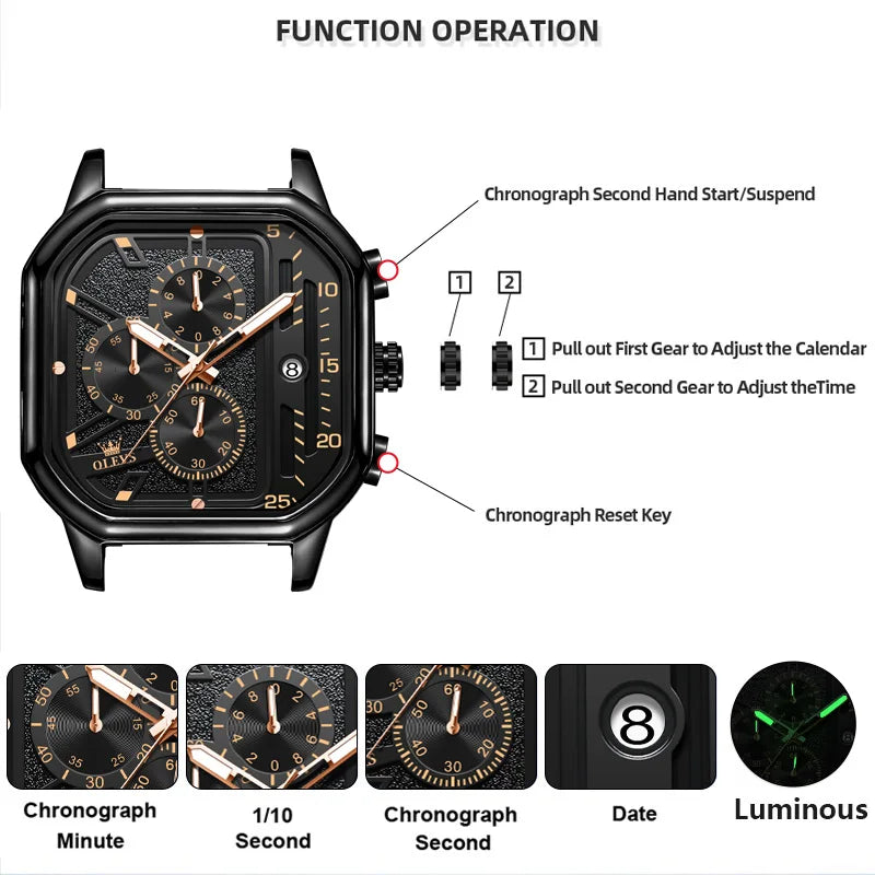 OLEVS 9950 Square Chronograph Watch - Classy Versatility