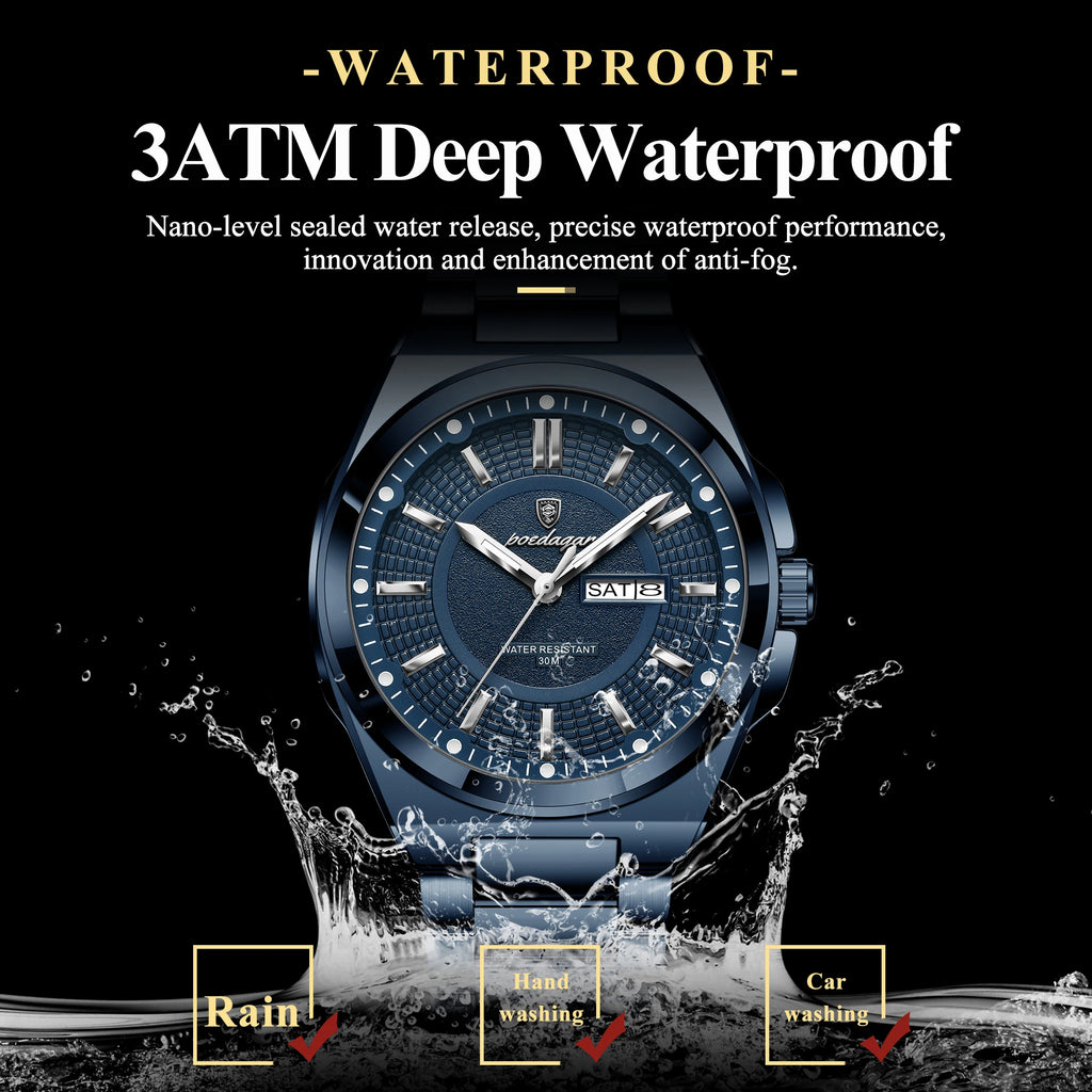 POEDAGAR Men's Business Quartz Watch – Stainless Steel Waterproof