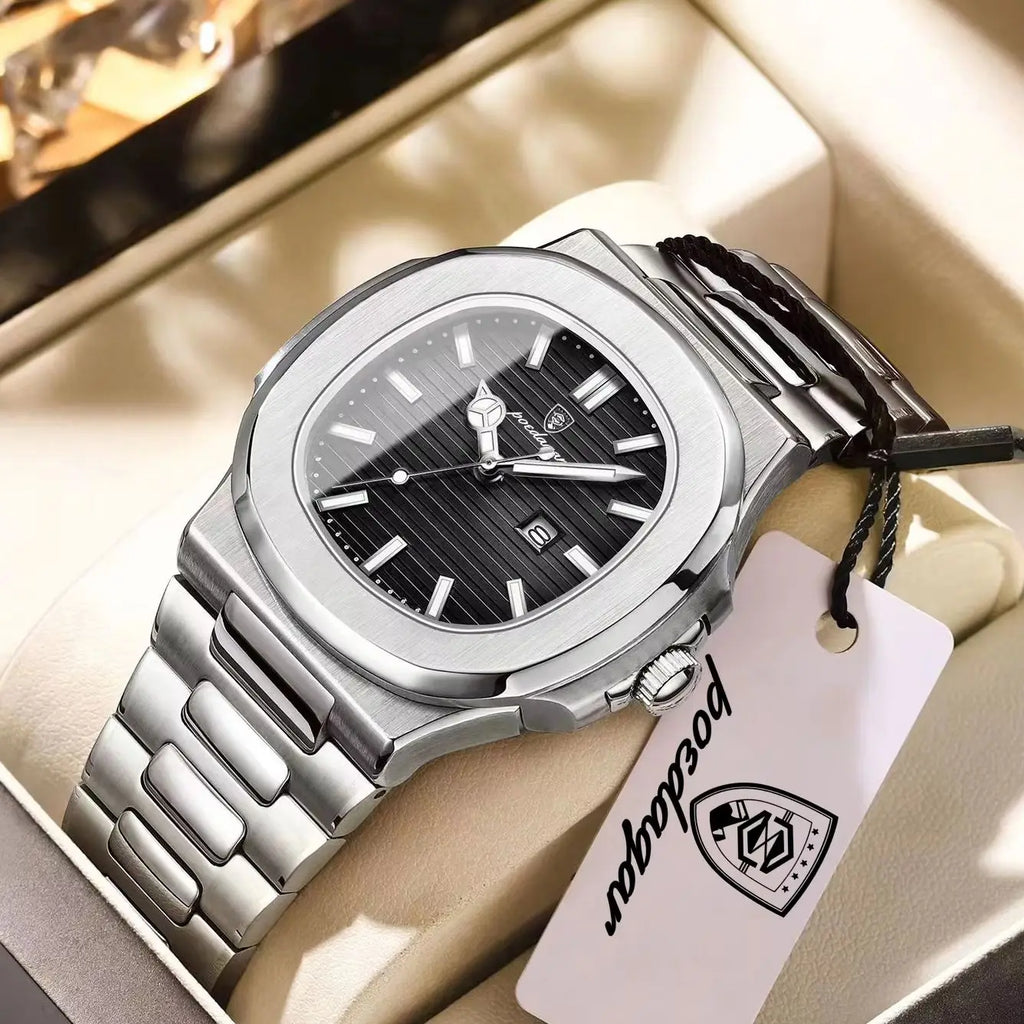 POEDAGAR Square Men's Quartz Watch – Stainless Steel