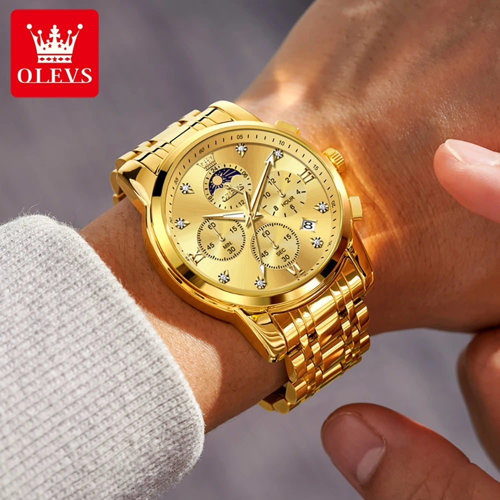 OLEVS 3655 Men's Moon Phase Quartz Chronograph Watch