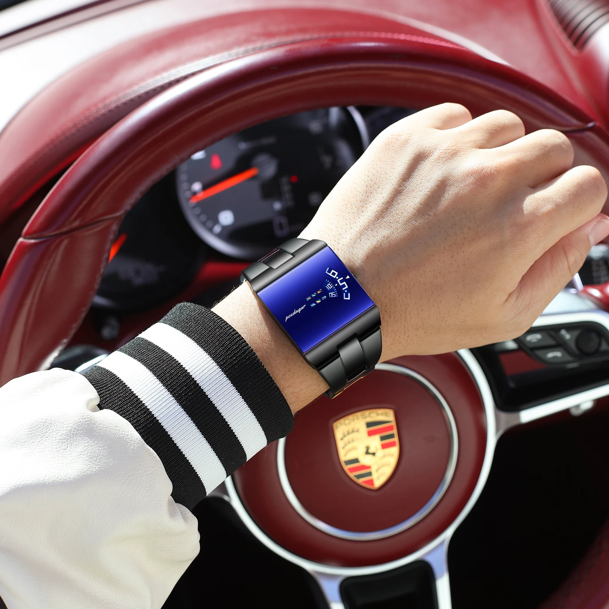POEDAGAR Digital Quartz Watch for Men – Stainless Steel