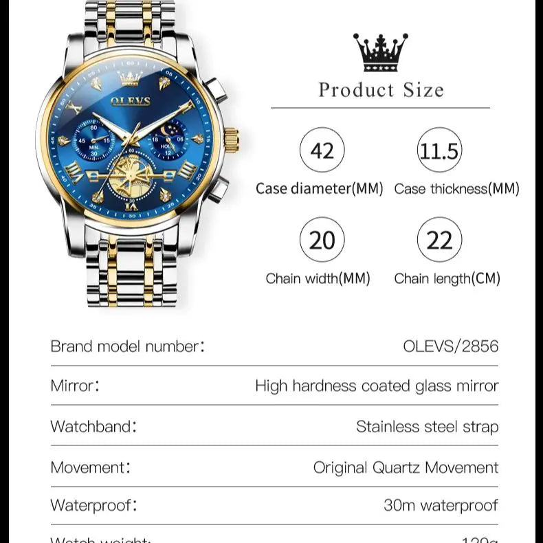 OLEVS 2856 Chronograph Moon-Phase Style Quartz Watch