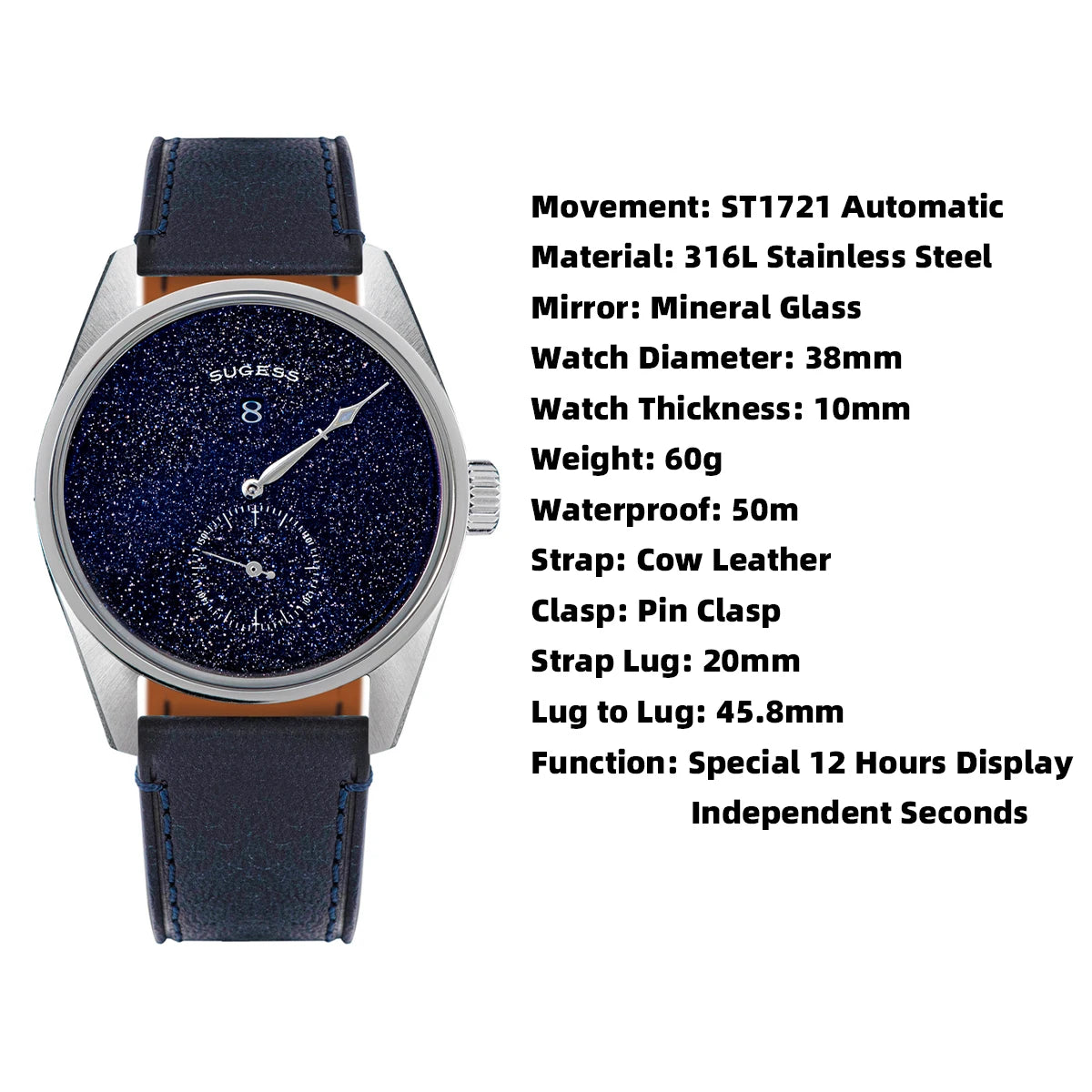 Sugess S451 38mm Automatic Watch with Aventurine Dial