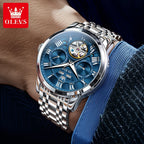 OLEVS 6668 Automatic Skeleton Watch with Stainless Steel Bracelet