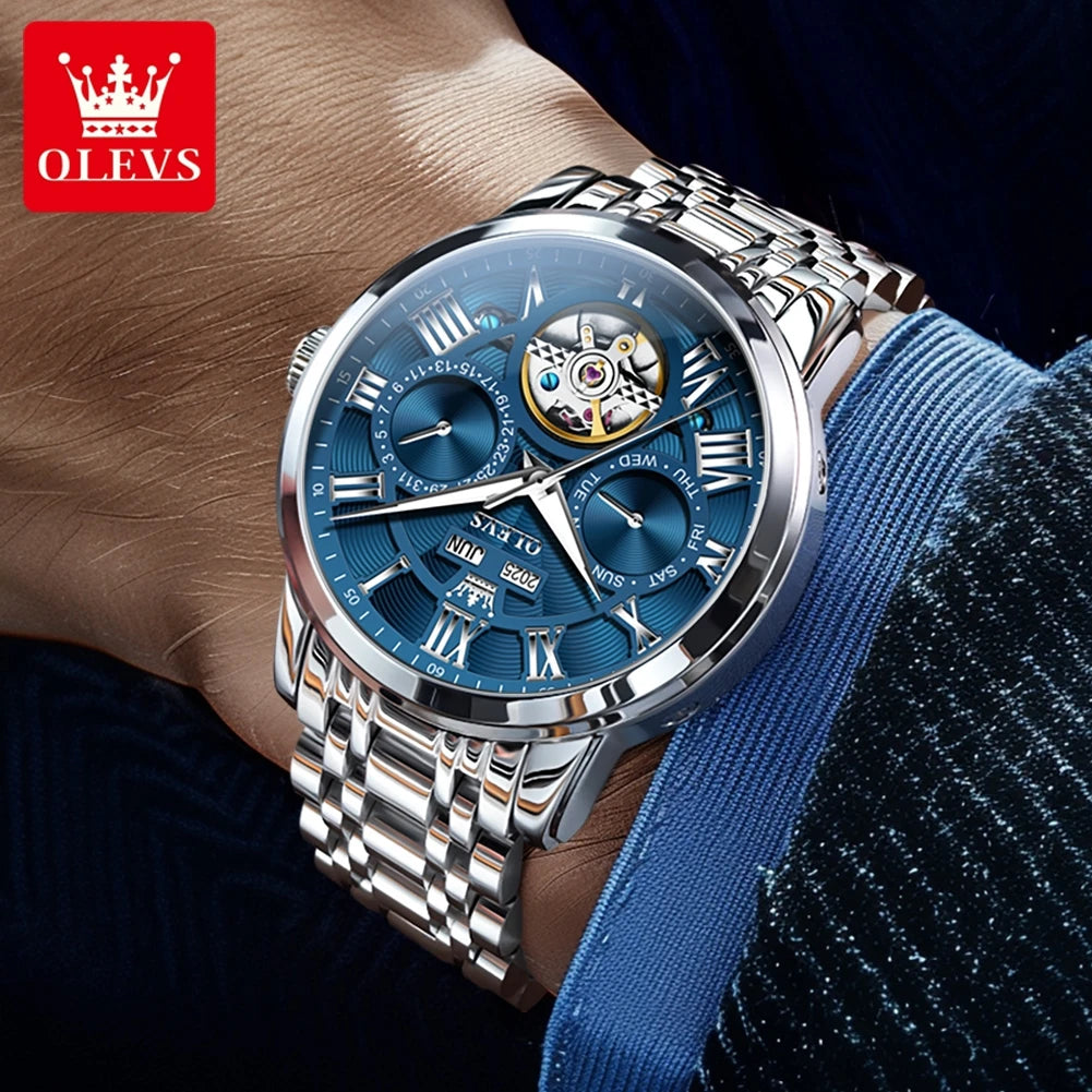 OLEVS 6668 Automatic Skeleton Watch with Stainless Steel Bracelet