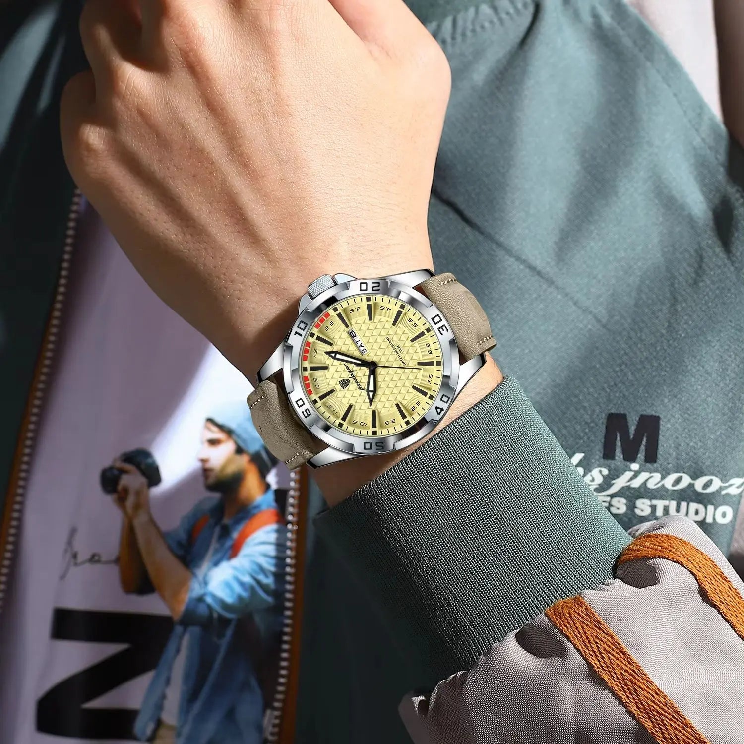 POEDAGAR Men's Quartz Watch – Leather Strap