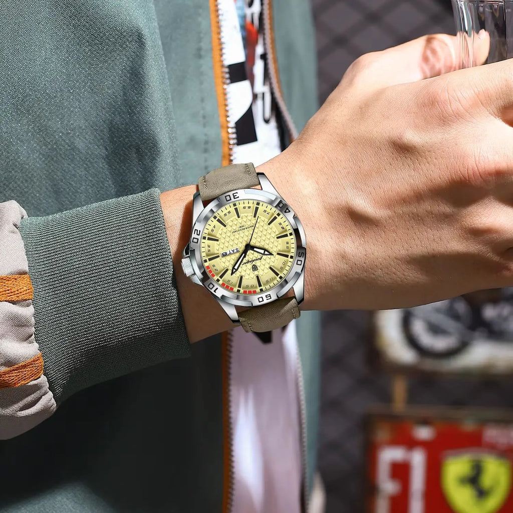 POEDAGAR Men's Quartz Watch – Leather Strap