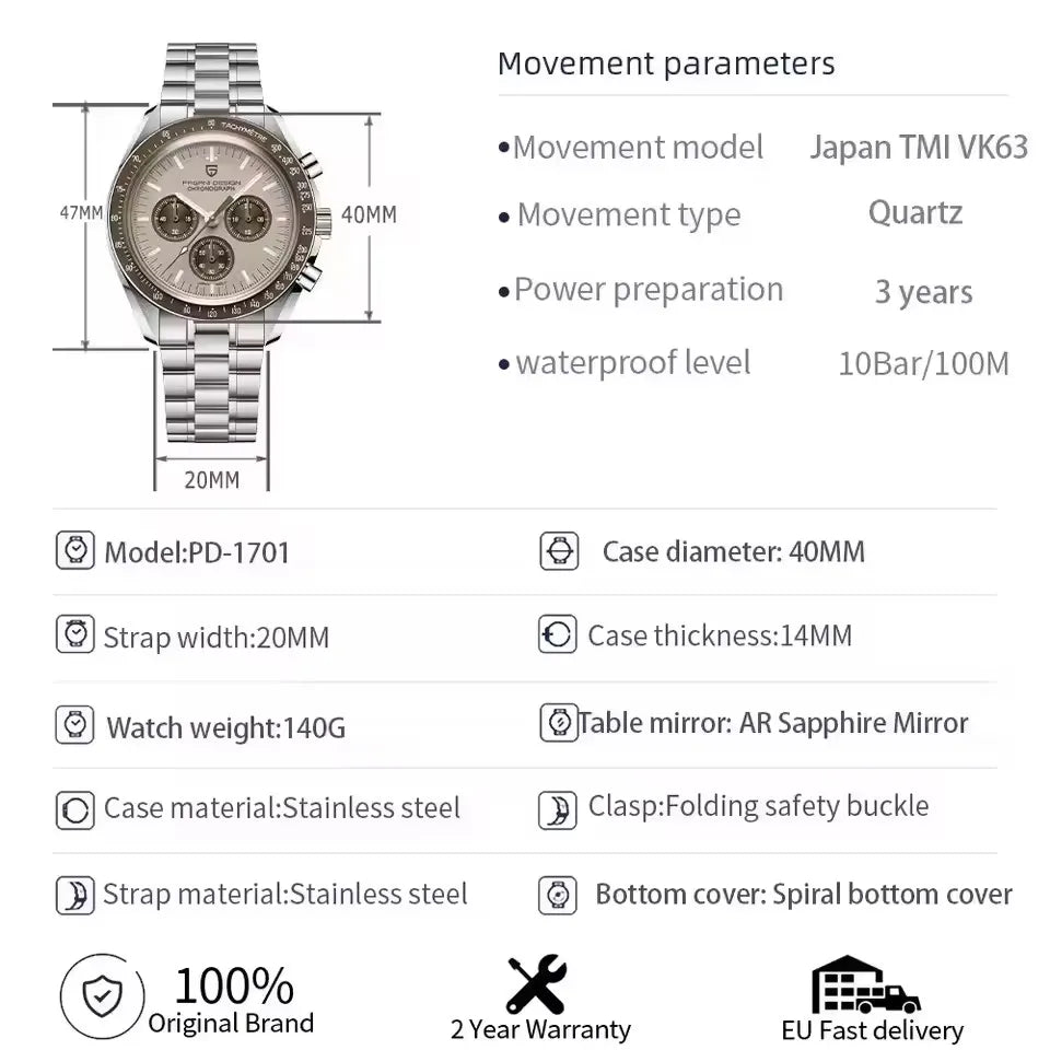 PAGANI DESIGN Speedometer Chronograph Watch for Men Sapphire Quartz