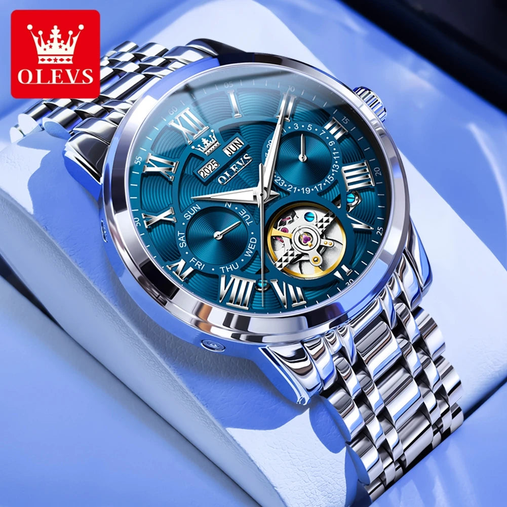 OLEVS 6668 Automatic Skeleton Watch with Stainless Steel Bracelet