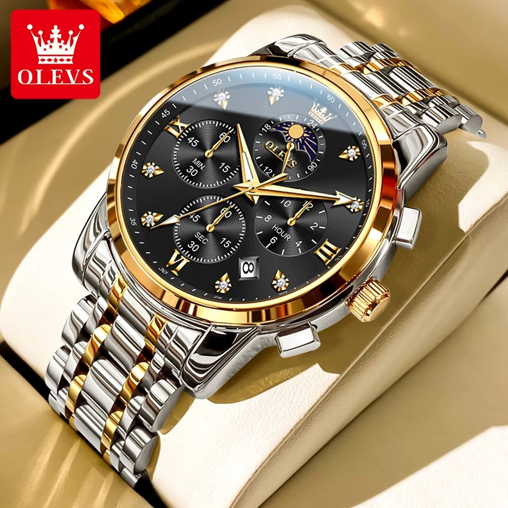 OLEVS 3655 Men's Moon Phase Quartz Chronograph Watch