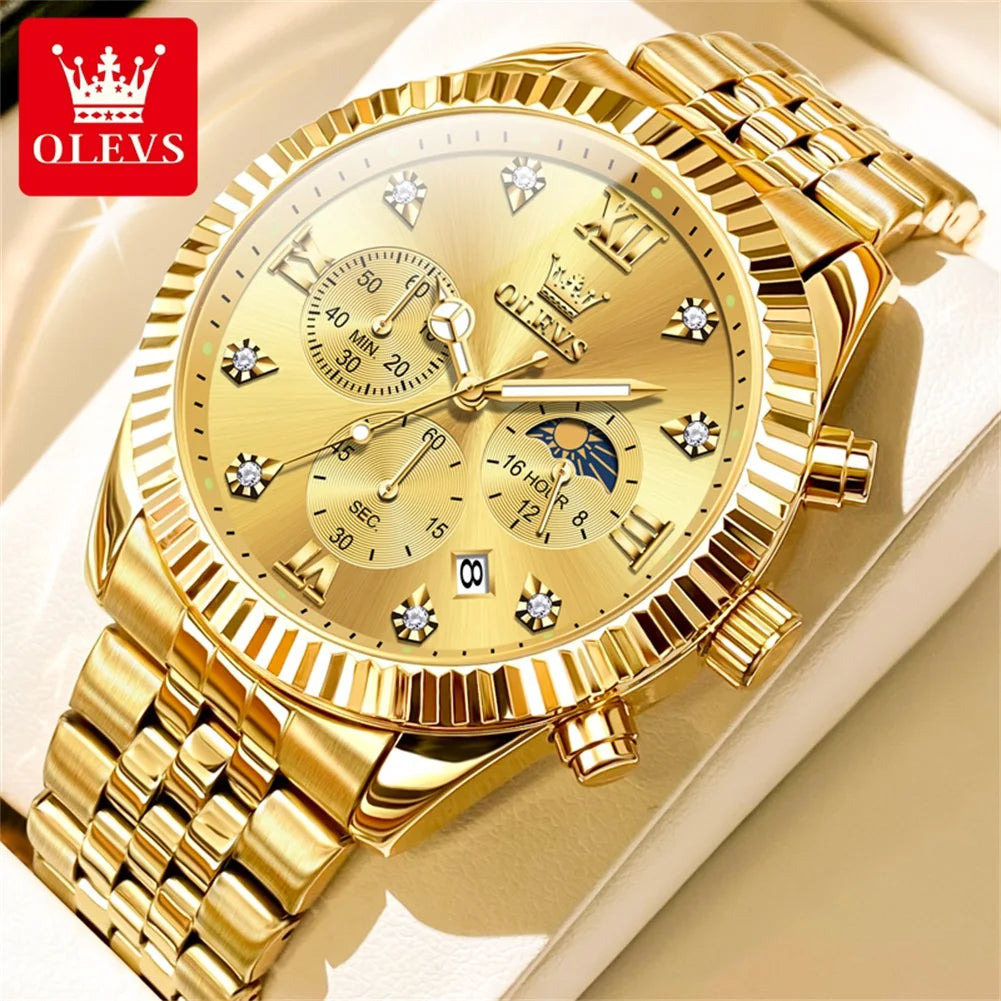 OLEVS 2932 Moon Phase Chronograph Watch with Luminous Dial