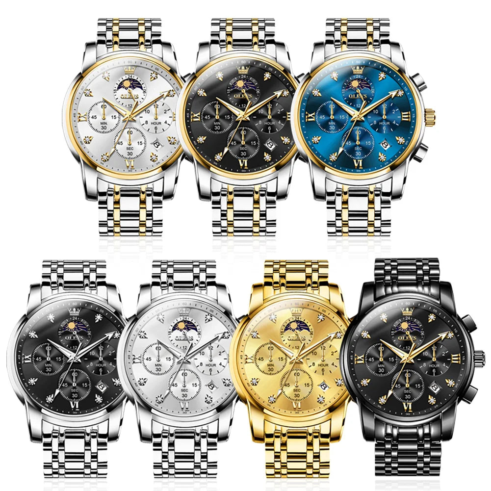 OLEVS 3655 Men's Moon Phase Quartz Chronograph Watch