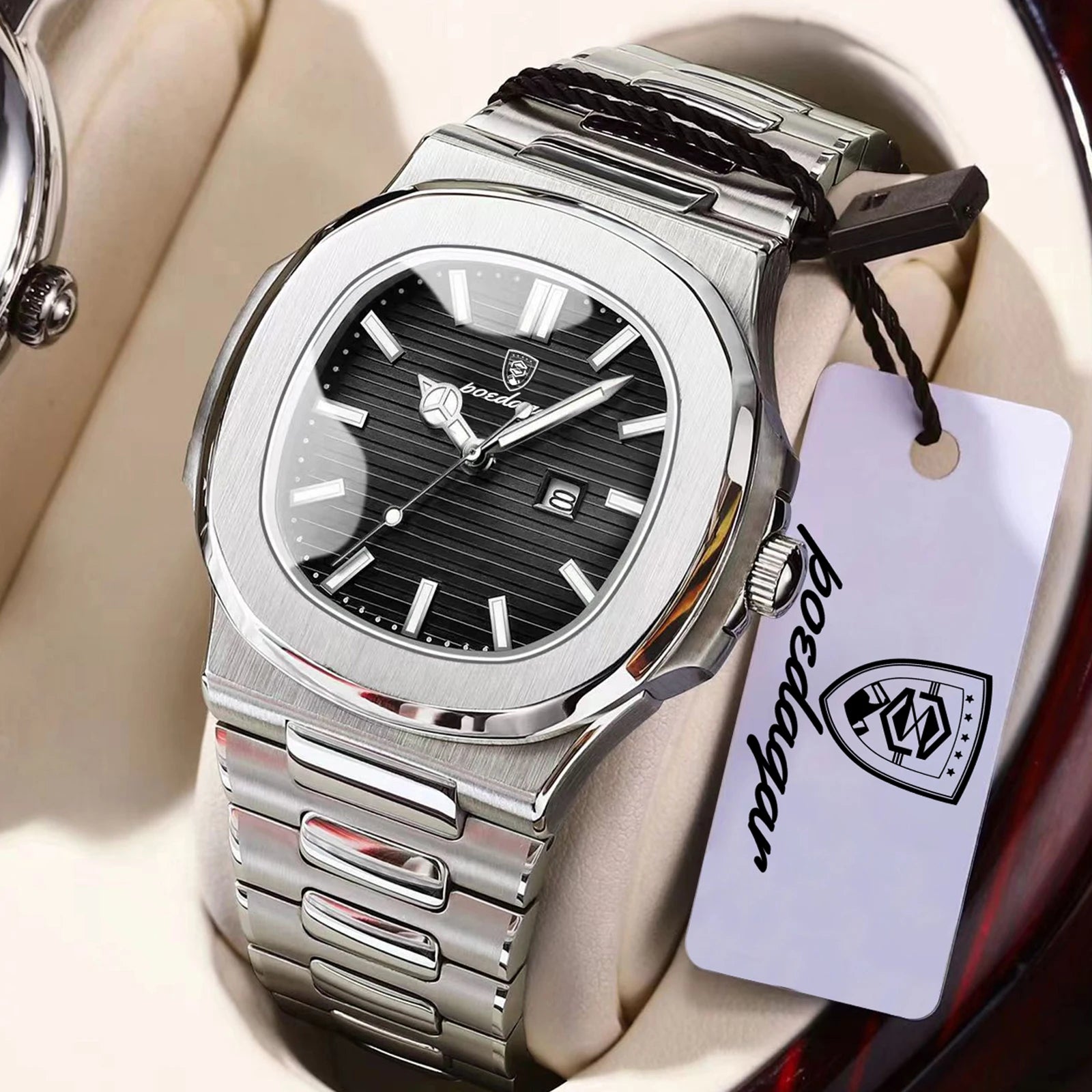 POEDAGAR Square Men's Quartz Watch – Stainless Steel