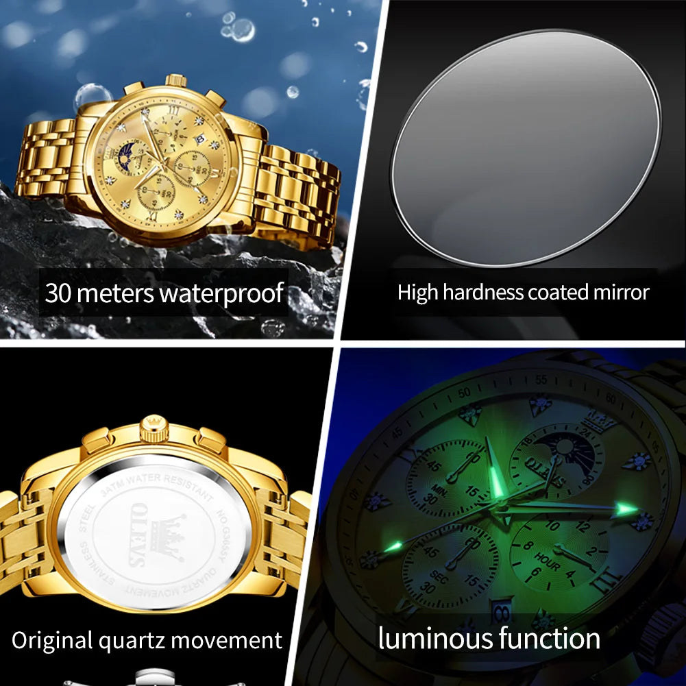 OLEVS 3655 Men's Moon Phase Quartz Chronograph Watch
