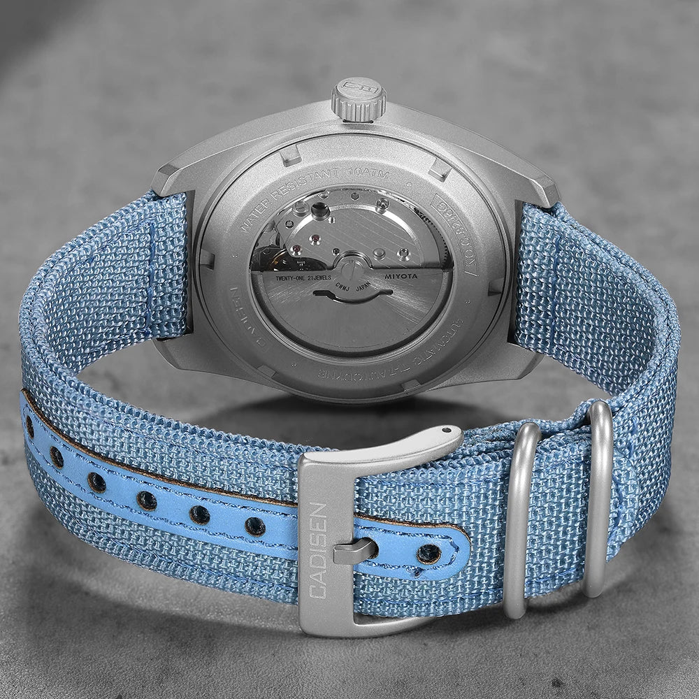 CADISEN TI-7 Titanium Automatic Watch Miyota 8215 Canvas Strap