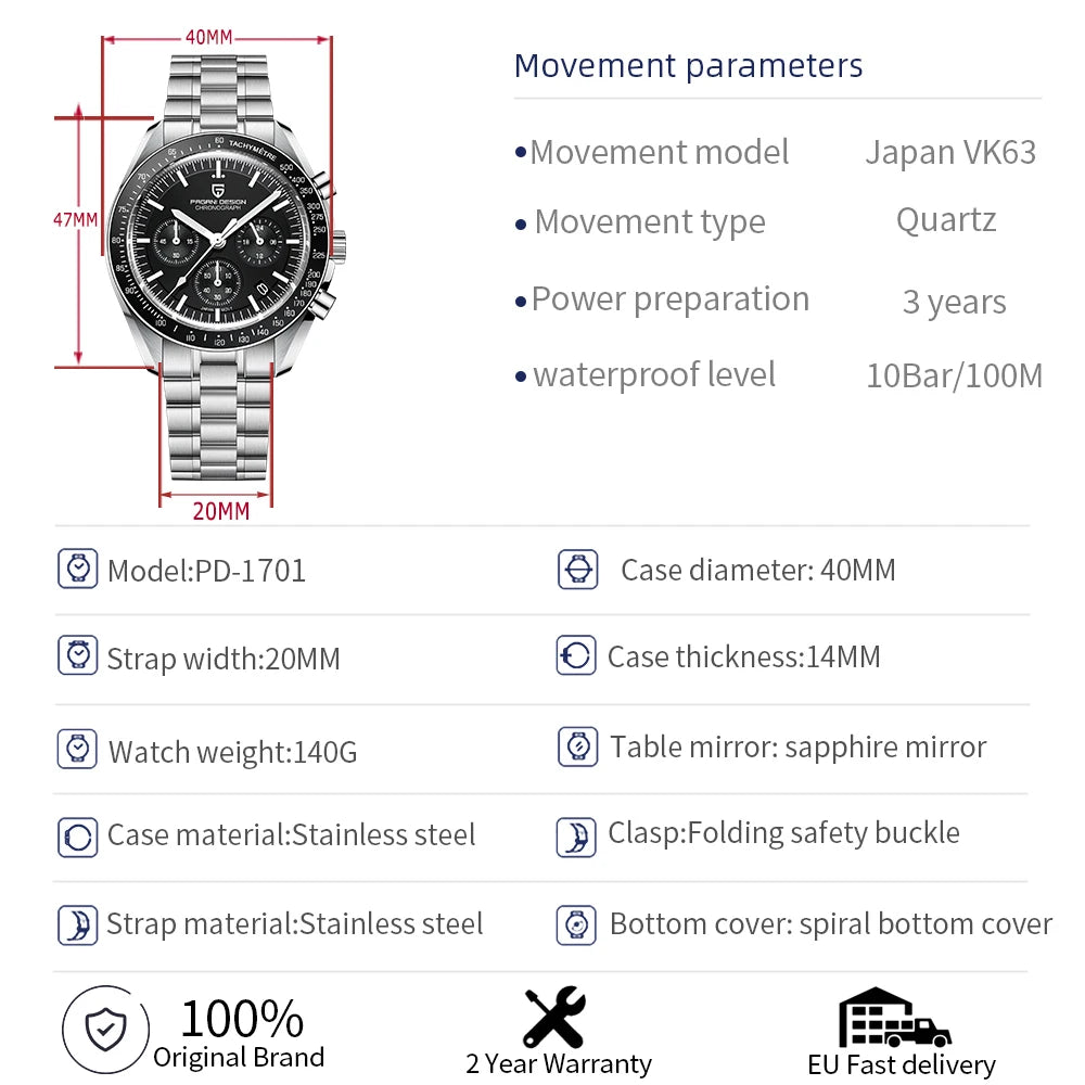 PAGANI DESIGN PD1701 Quartz Chronograph Watch – Sapphire Crystal