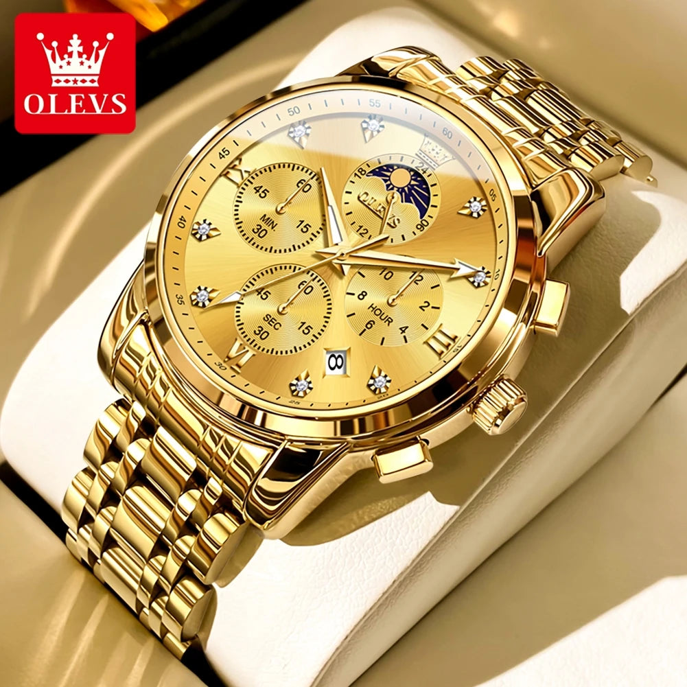 OLEVS 3655 Men's Moon Phase Quartz Chronograph Watch