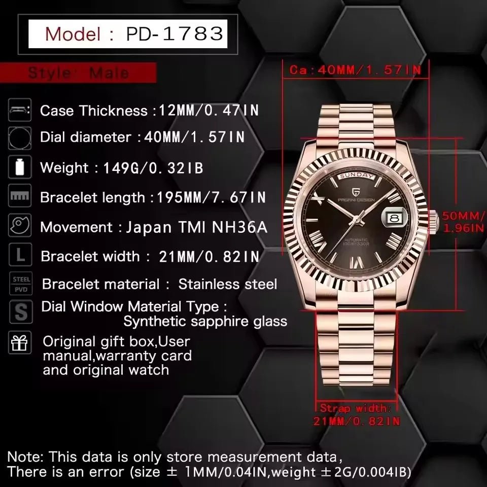 PAGANI DESIGN Day-Date Automatic Watch – Sapphire Crystal 100M