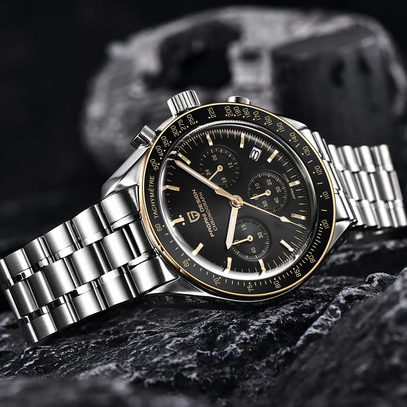 PAGANI DESIGN Gold Quartz Chronograph Watch for Men – Sapphire Crystal, Stainless Steel, Luminous