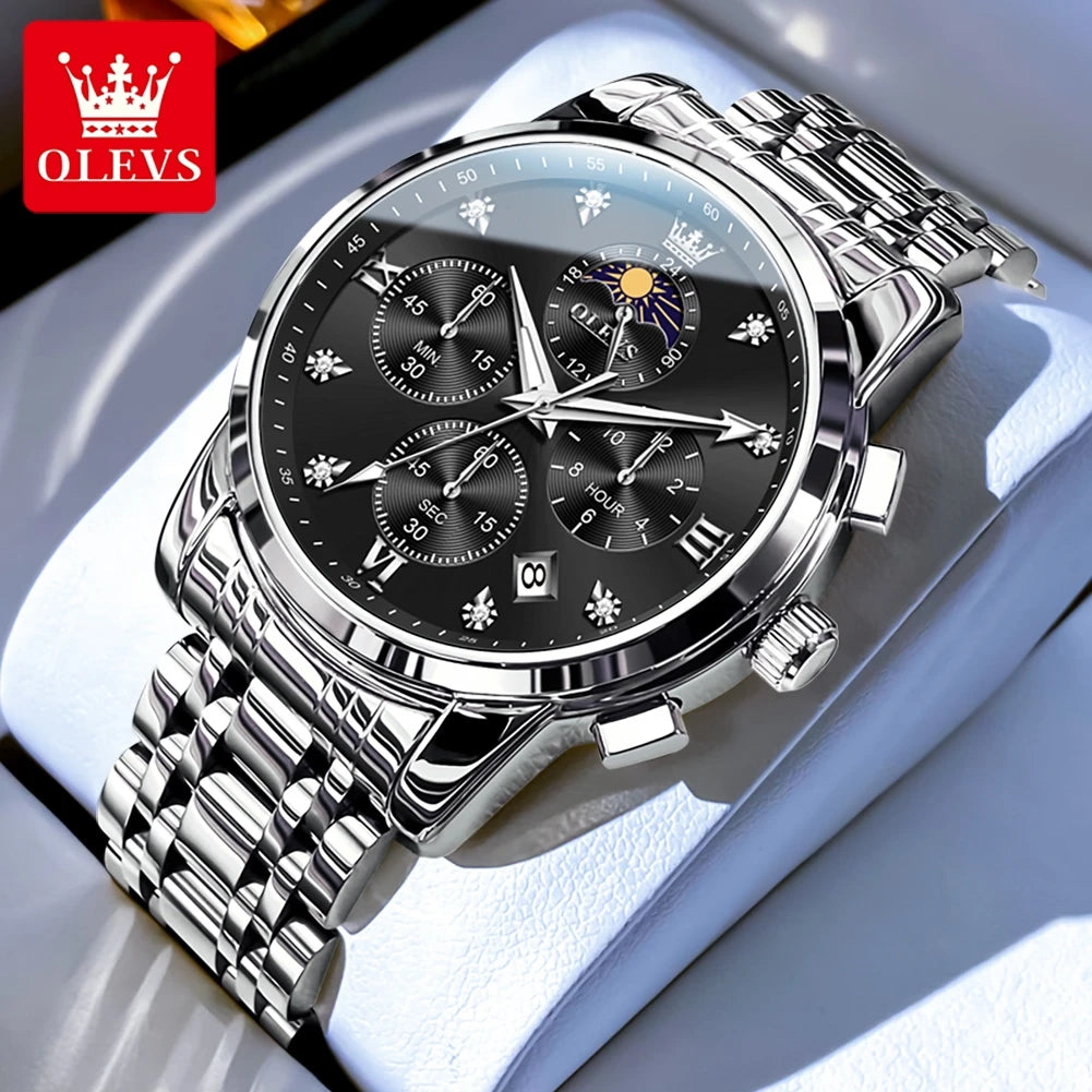 OLEVS 3655 Men's Moon Phase Quartz Chronograph Watch