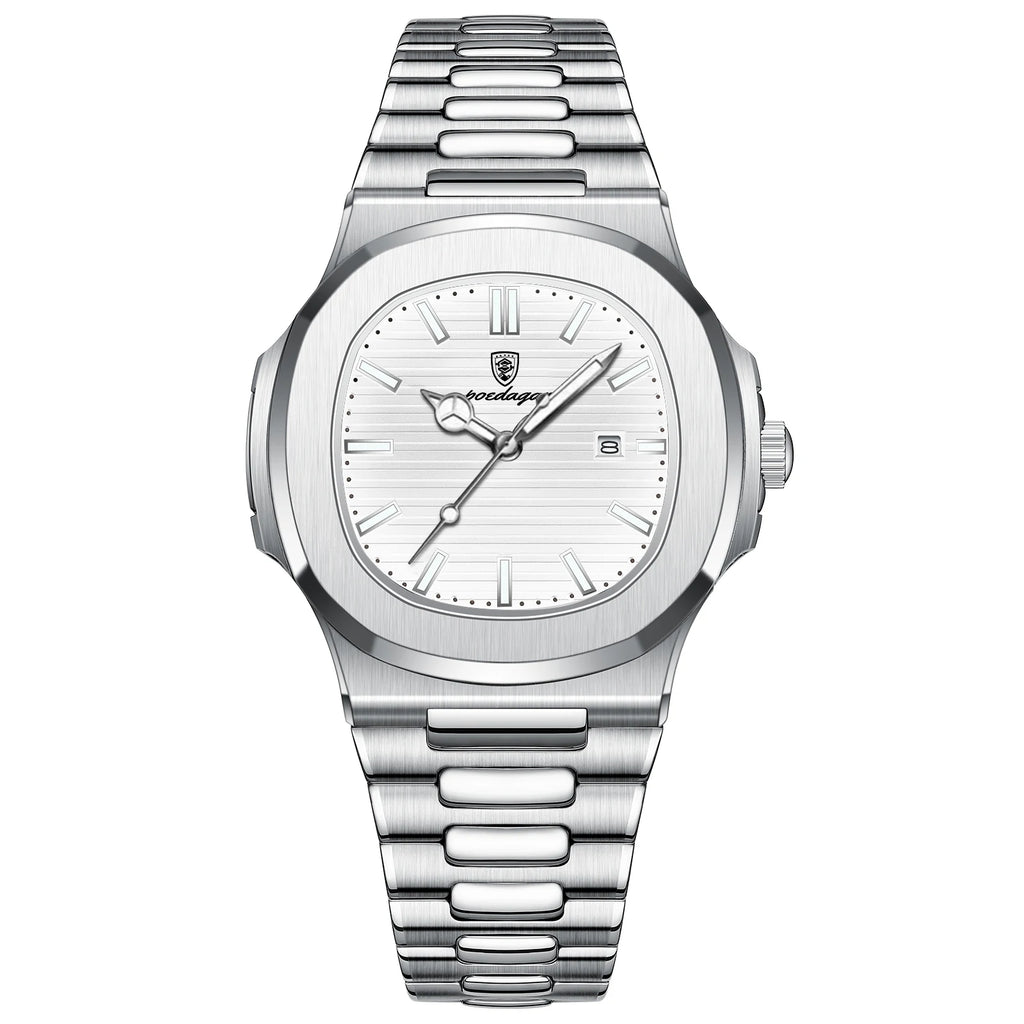 POEDAGAR Square Men's Quartz Watch – Stainless Steel