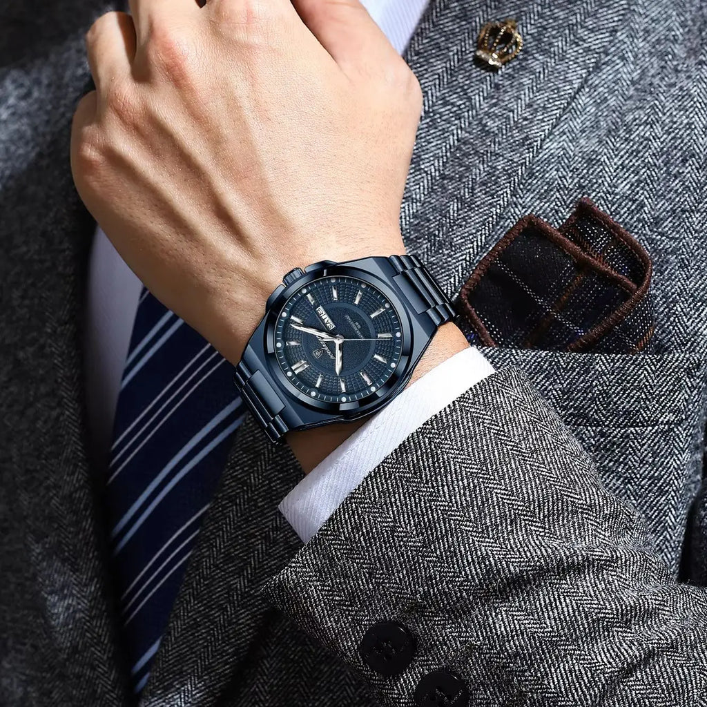 POEDAGAR Men's Quartz Watch Stainless Steel Waterproof Luminous Date