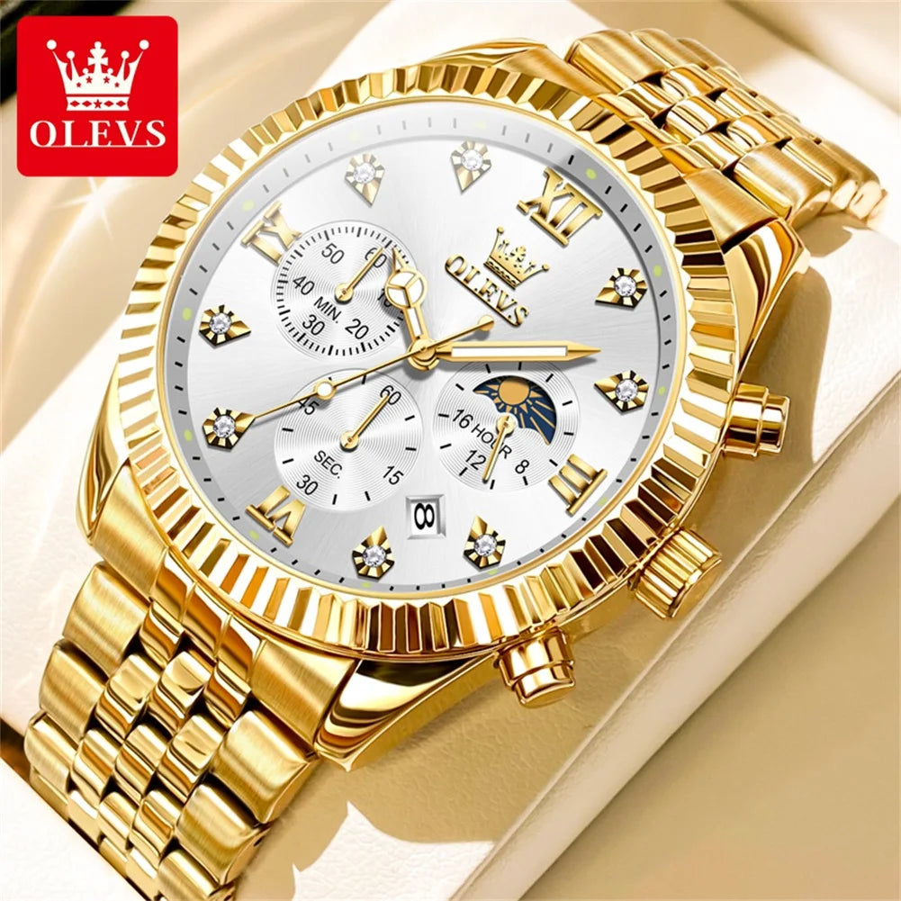 OLEVS 2932 Moon Phase Chronograph Watch with Luminous Dial